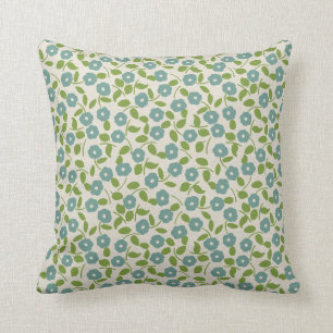 Almofada Creme floral do verde azul do teste padrão do