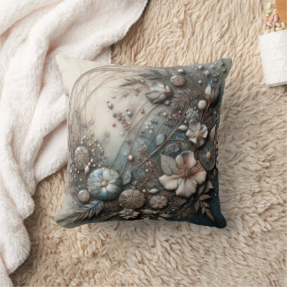 Almofada Creme Teal 3D Escultural Botânico Floral