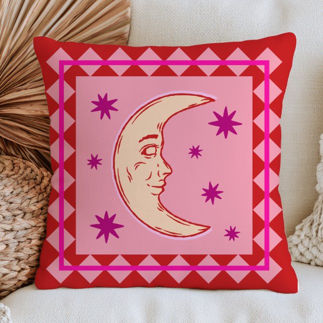 Almofada Crescente Boêmio Lua Vermelha & Celestial Lilás (Criador carregado)