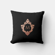 Crest Ornate Preto Rosa Dourado Monograma Elegante