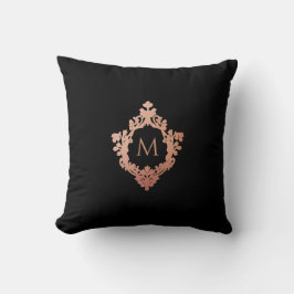 Almofada Crest Ornate Preto Rosa Dourado Monograma Elegante