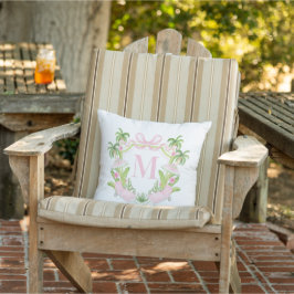 Almofada Crestão Monograma de Palm Beach Pink Loungers