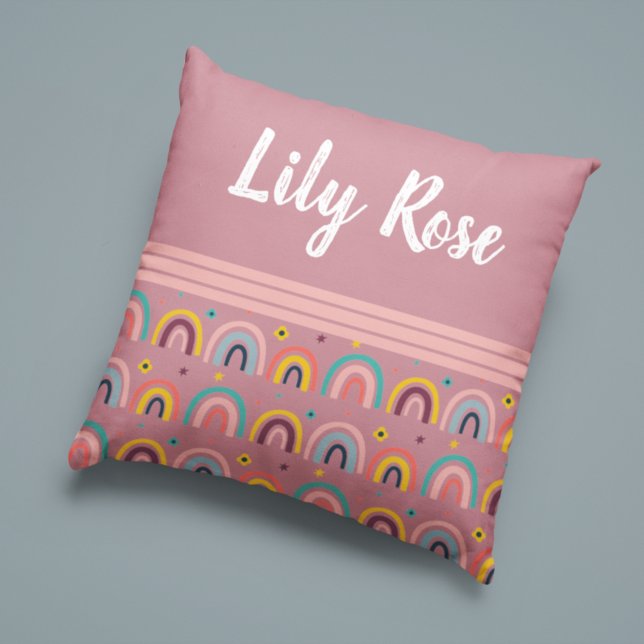 Almofada Criança de Padrão do Arco-Íris Rosa Personalizado (Criador carregado)