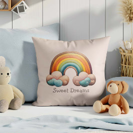 Almofada Crianças Arco-íris Pastel Caprichoso em Nuvens