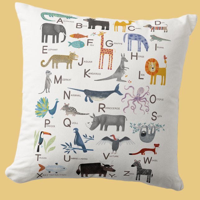 Almofada Crianças de Alfabeto ABC Bócio Animal (Cute animal ABC alphabet pillow for newborn, boy or girl gender neutral nursery or kids room decor)