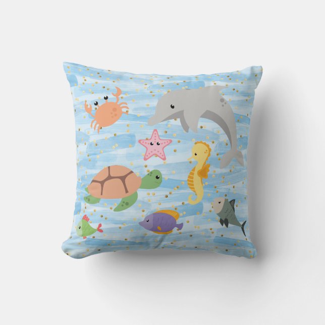 Almofada Crianças divertidas animais do mar fofinhos de tar (Frente)