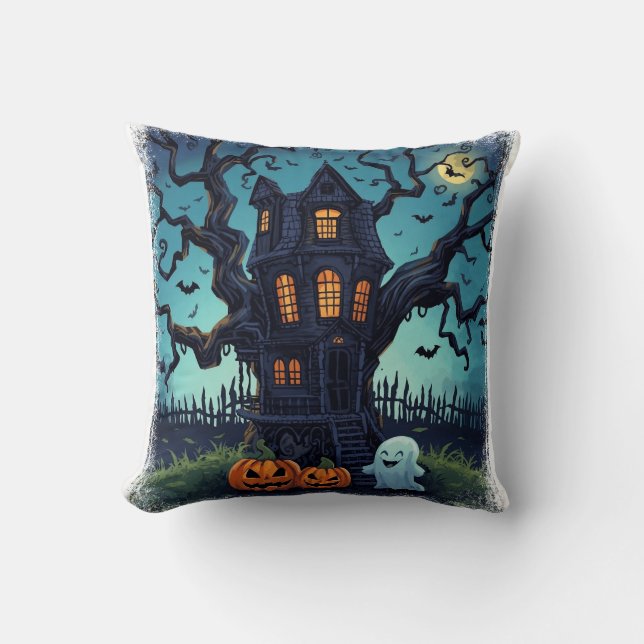 Almofada Crianças em Casa Assombrada no Halloween (Frente)