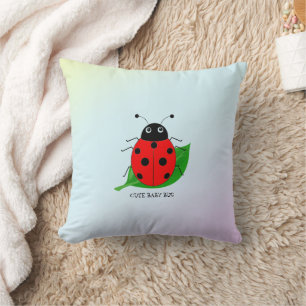 Almofada Crianças Engraçadas, ladybug vermelho e folha verd