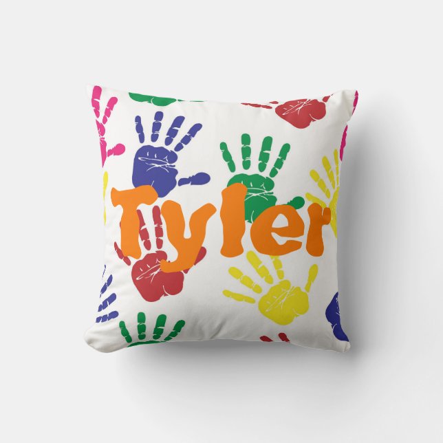 Almofada Crianças Multicoloured do handprint personalizadas (Frente)
