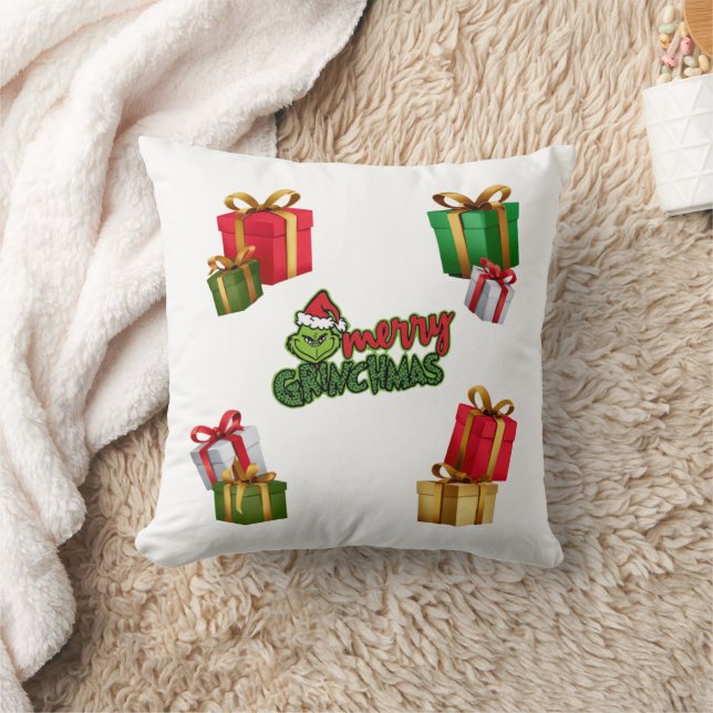 Almofada Criatura Verde de Natal com Caixas de Presente (Cobertor)