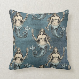 Almofada Criaturas Marinhas Sereia Cor Azul Manuscrito
