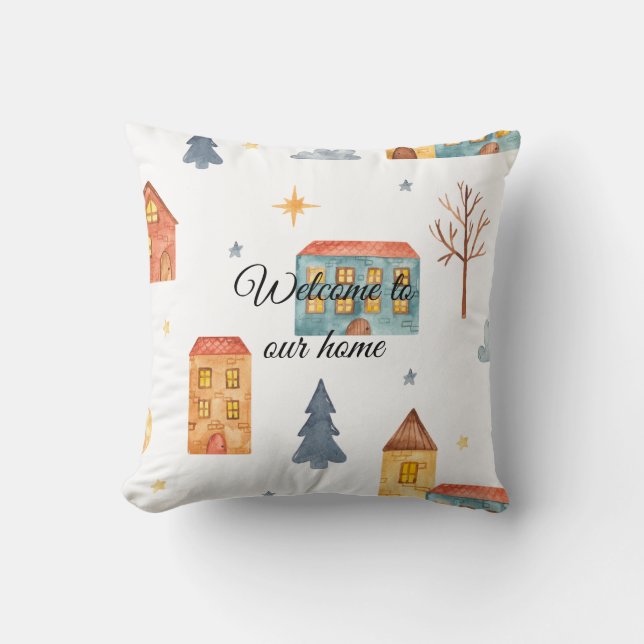 Almofada Crie a sua cidade natalícia com escolha de cores (Frente)