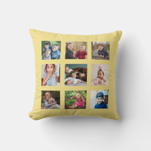 Almofada Crie seu próprio 9 Photo Collage Amarelo Suave