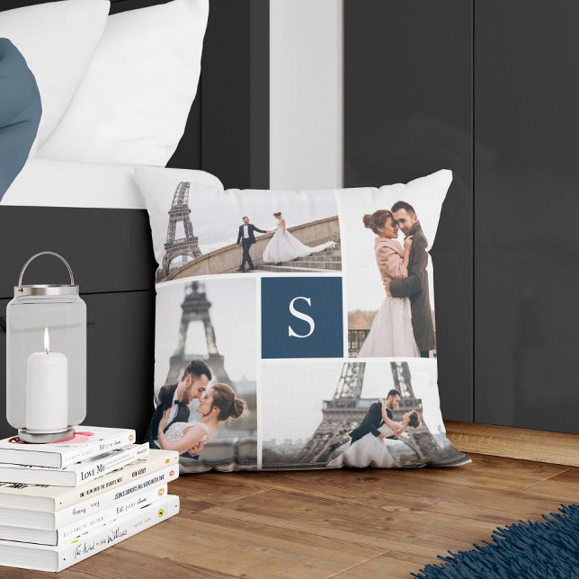 Almofada Crie Seu Próprio Colagem de 5 Fotos Monogramado (Criador carregado)