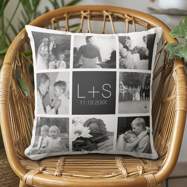 Almofada Crie Seu Próprio Colagem de Fotos de Casamento Mon (Custom Anniversary Photo Pillow)