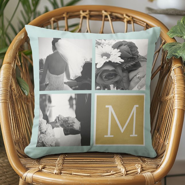 Almofada Crie seu próprio Monograma de Colagem de Fotos de  (Custom Photo Pillow)