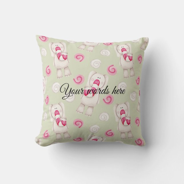 Almofada Crie seu próprio Natal de Elefantes de Mineração (Frente)