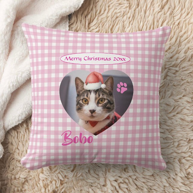 Almofada Crie seu próprio script de foto de gato fofo 2 Nat (Create Your Own Cute Cat 2 Photo Script Christmas Throw Pillow as Christmas gift for cat Mom / Dad!)