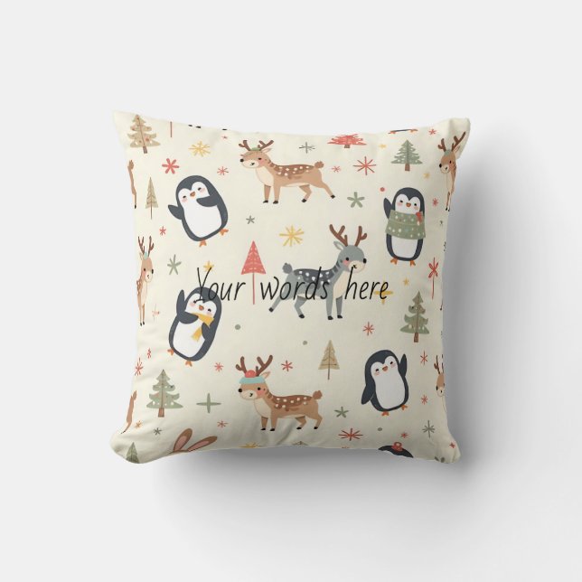 Almofada Crie Seus Próprios Animais de Natal do Boho Kawaii (Frente)