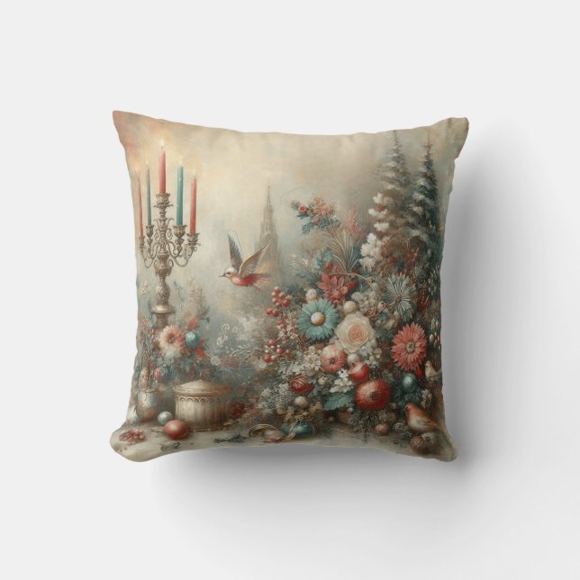 Almofada Crie sua árvore de Natal vitoriana e velas (Frente)