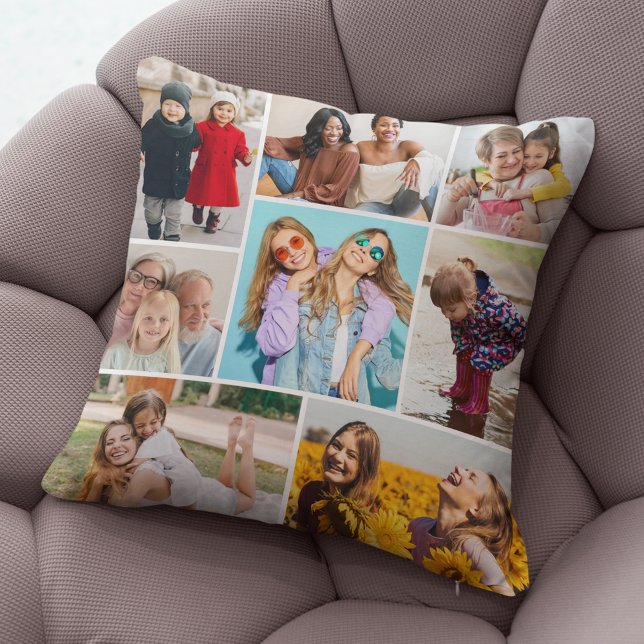 Almofada Crie sua própria colagem de 8 fotos (8 Photo Collage Throw Pillow)