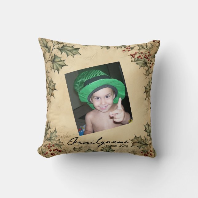 Almofada Crie Sua Própria Rústica Holly Wreath (Frente)