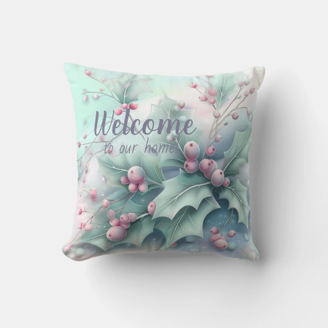 Almofada Crie sua própria Snowy Christmas Holly (Frente)