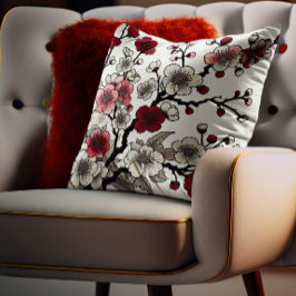 Almofada Crimson Blossom Elegance - Flora Inspirada no Japo