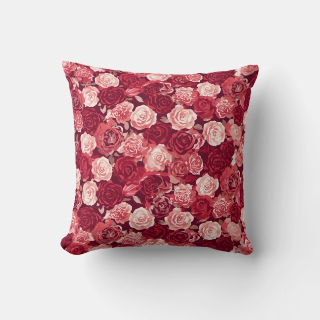 Almofada Crimson & Blush Seamless Rose Pattern (Frente)