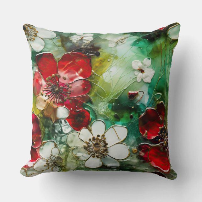 Almofada Crimson Yuletide Blooms Botânico (Frente)