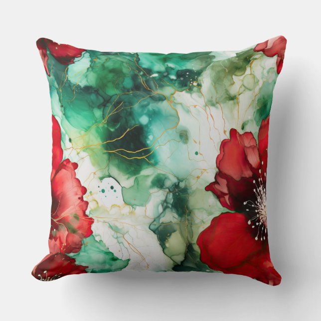Almofada Crimson Yuletide Blooms Botânico (Frente)