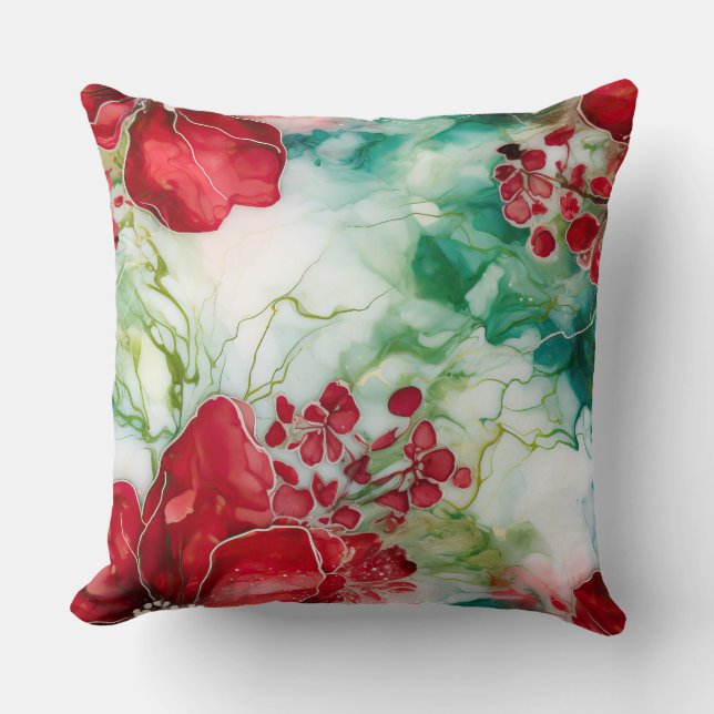 Almofada Crimson Yuletide Blooms Botânico (Frente)