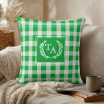 Almofada Crista de Monograma Gingham Verde<br><div class="desc">Almofada de Arremesso com Crista de Monograma Gingham Verde Elegante e Rústica.</div>