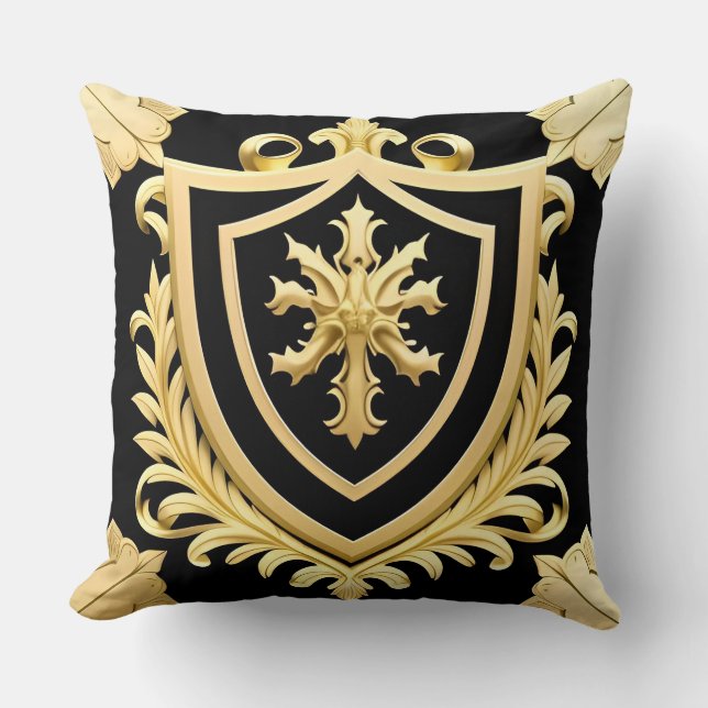 Almofada Crista Dourada Ornamentada com Escudo e Detalhes F (Frente)