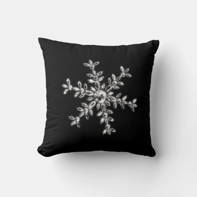 Almofada Cristal Snowflake Foliday Cushion em preto (Frente)