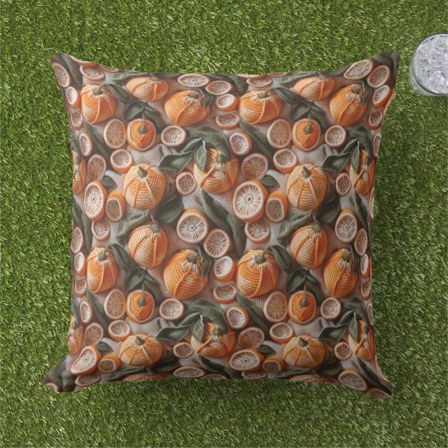 Almofada Crochet Oranges Citrus Fruit  (Grama)