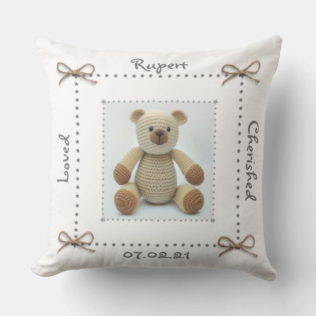 Almofada Crochet Teddy Bear Nursery Cushion Personalizado (Frente)