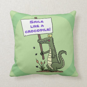 Almofada Crocodilo verde, bonito e feliz com desenhos anima