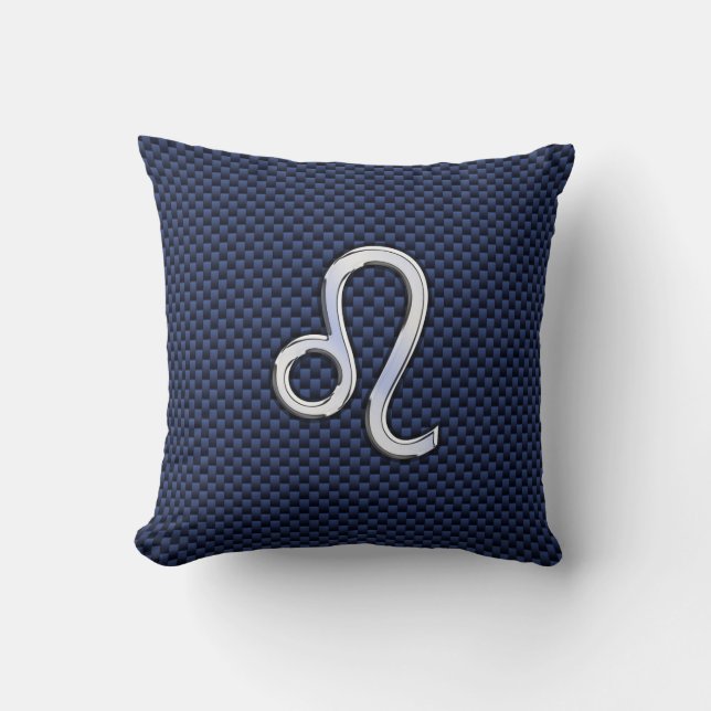Almofada Cromo Como Leo Zodiac Sinal Fibra Azul De Carbono (Frente)
