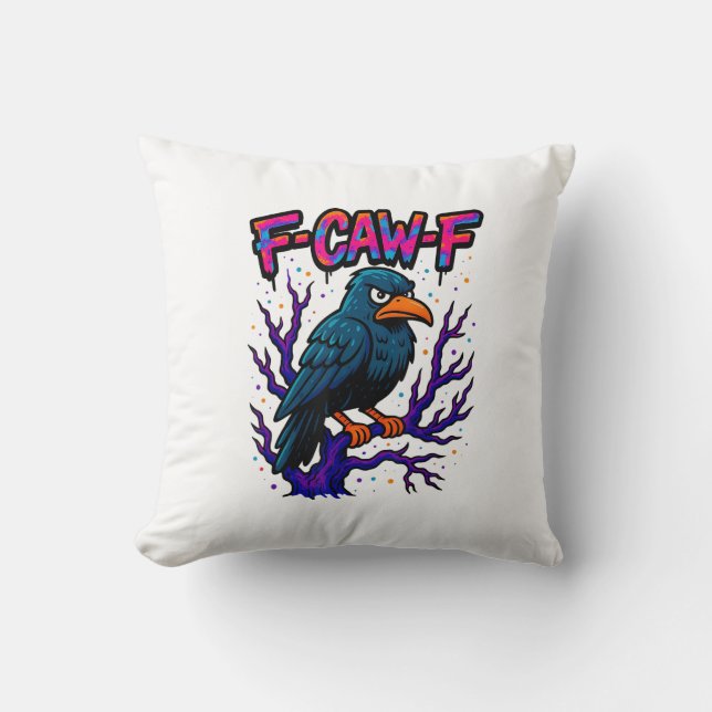 Almofada Crow, F-Caw-F Funny Bird Moon Gothic Adult Humor M (Frente)