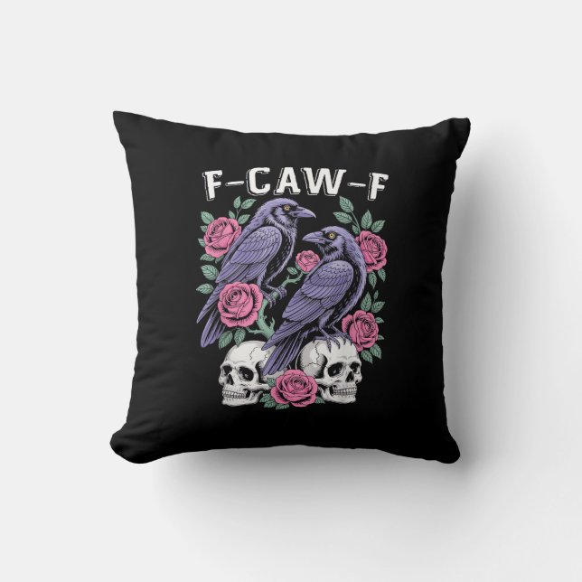 Almofada Crow F-Caw-F Funny Bird Moon Gothic Adult Humor Mi (Frente)
