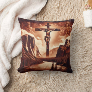 Almofada Crucificação de Jesus em meio às montanhas majesto