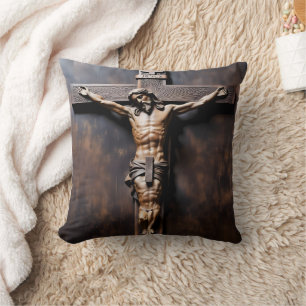 Almofada Crucificação de Jesus na Cruz de Madeira