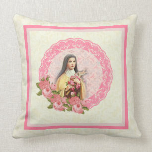 Almofada Crucifixo cor-de-rosa dos rosas do St. Therese