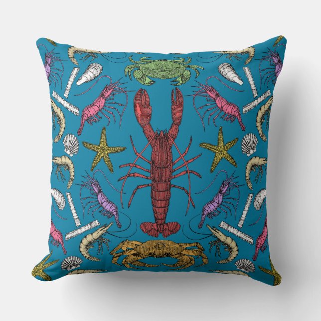 Almofada crustáceos de cornwall damask pop azul (Frente)