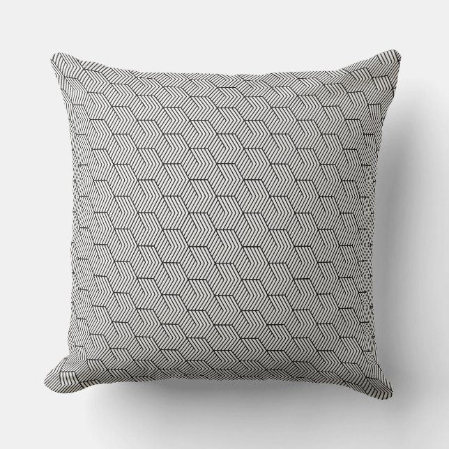 Almofada Cubo de Linha de Padrão Preto Geometria Simples (Frente)