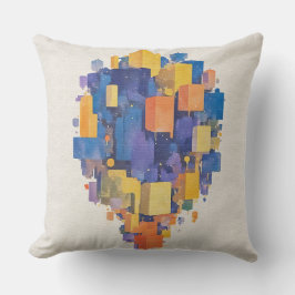 Almofada Cubos Geométricos Abstratos Vibrantes em Aquarela