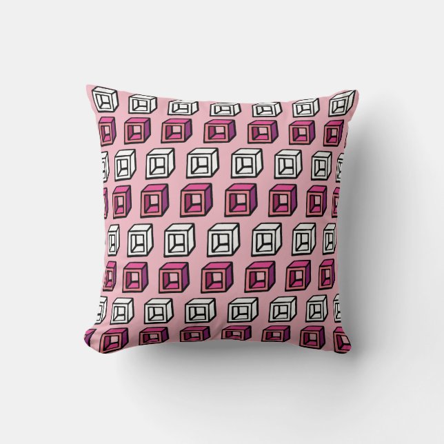 Almofada Cubos Geométricos Pop Rosa e Branco (Frente)
