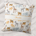 Almofada Cujo Bebê Safari Animal Watercolor Nome Personaliz<br><div class="desc">Um leão-bebê a aquarelas,  girafa,  tigre,  zebra e padrão de safari animal elefante,  perfeito para pequenos amantes de os animais. Arte original de Nic Squirrell. Altere o nome para personalizar. Faz um belo presente para um novo bebê.</div>