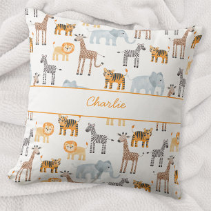 Almofada Cujo Bebê Safari Animal Watercolor Nome Personaliz